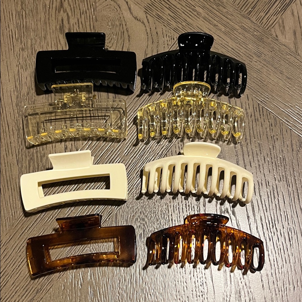 Set of 8 Hair Claw Clips in Black, Clear, Cream, and Brown